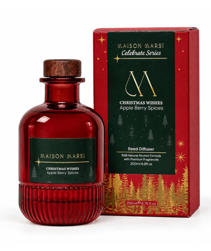 Maison Marsi Christmas Wishes, Kırmızı Elma ve Tarçın Kokulu Yılbaşı Kokulu Çubuklu Oda Kokusu, 200ml
