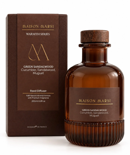 Maison Marsi Green Sandalwood, Sandalağacı,Salatalık,Müge Çiçeği Kokulu Çubuklu Oda Kokusu, 200ml